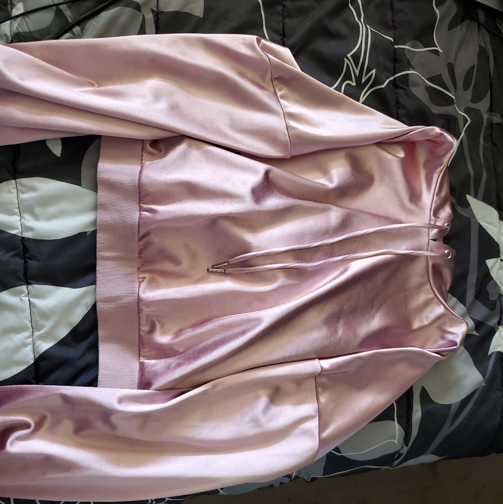 Blush pink reflective crop top hoodie